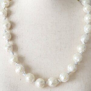 Pearls & Lace Necklace Faux Pearls Wrapped Lace Strand Tie Bow 26"
